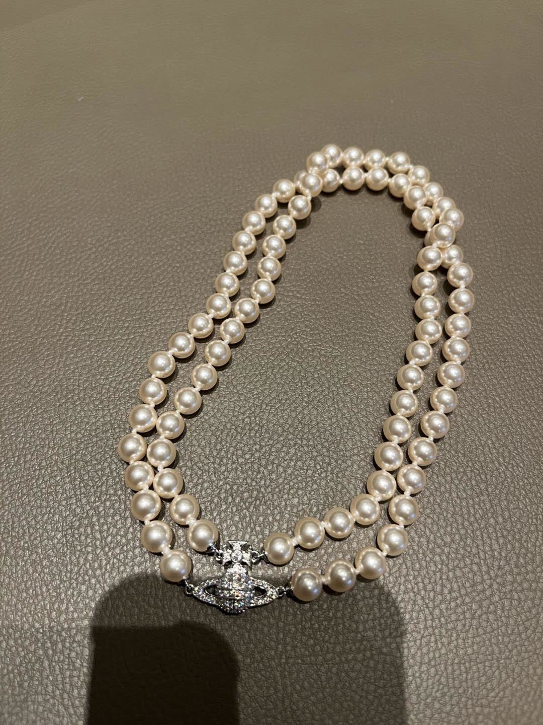 Vivienne Westwood Classic White Pearl Necklace with Diamond Clasp